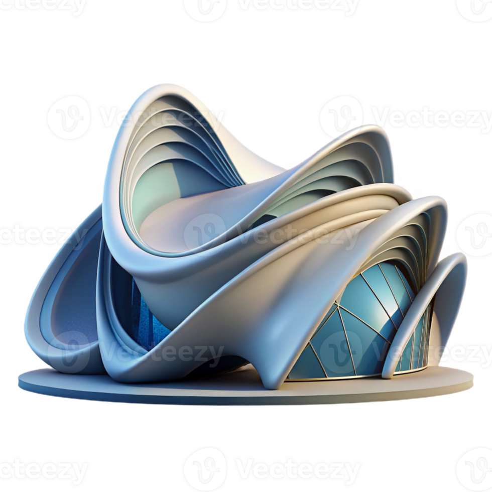 elegant classic Zaha Hadid inspired building, futuristic curves, fluid forms, dynamic lighting, parametric style high quality png