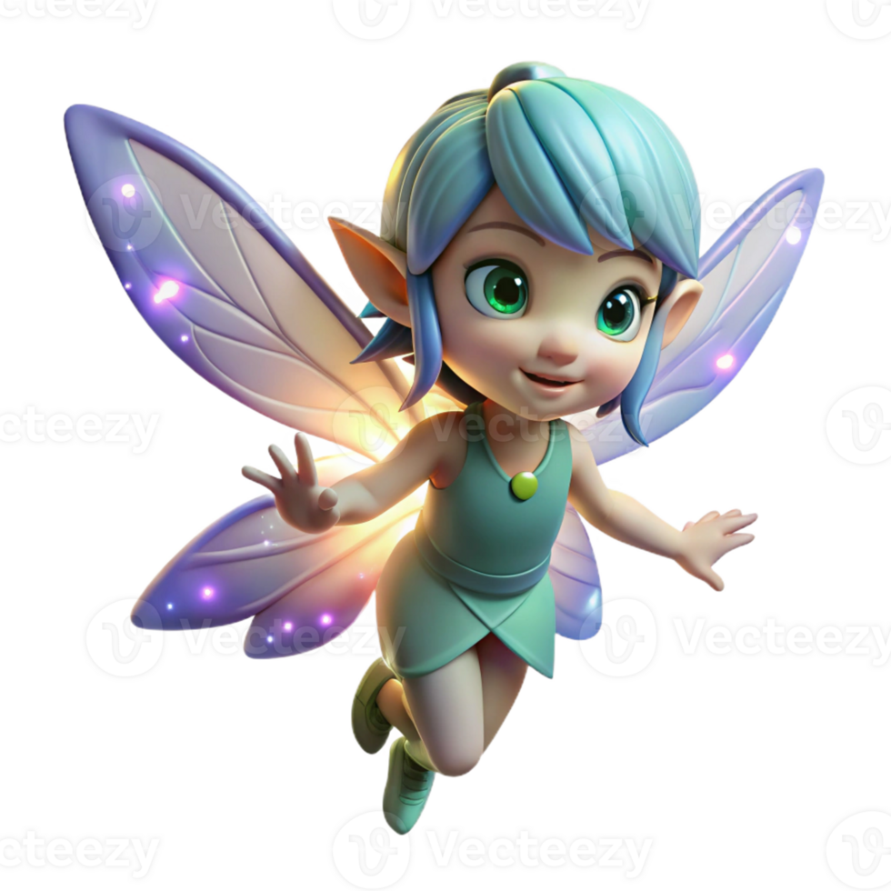 elegant modern A playful pixie with iridescent wings and a mischievous grin, sprinkling fairy dust, lit by glowing particles. Anime style genuine png