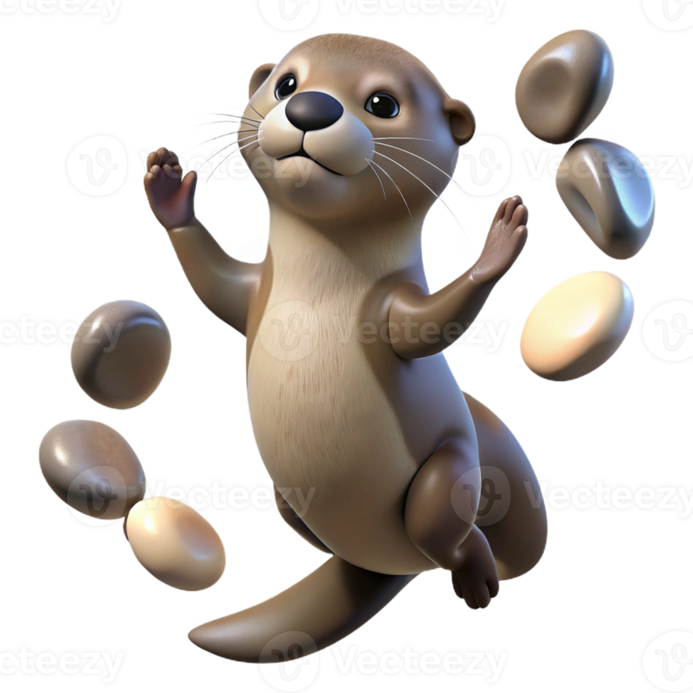 beautiful modern A playful otter juggling smooth river stones, with dappled sunlight filtering through the water, in an impressionistic painting style professional png