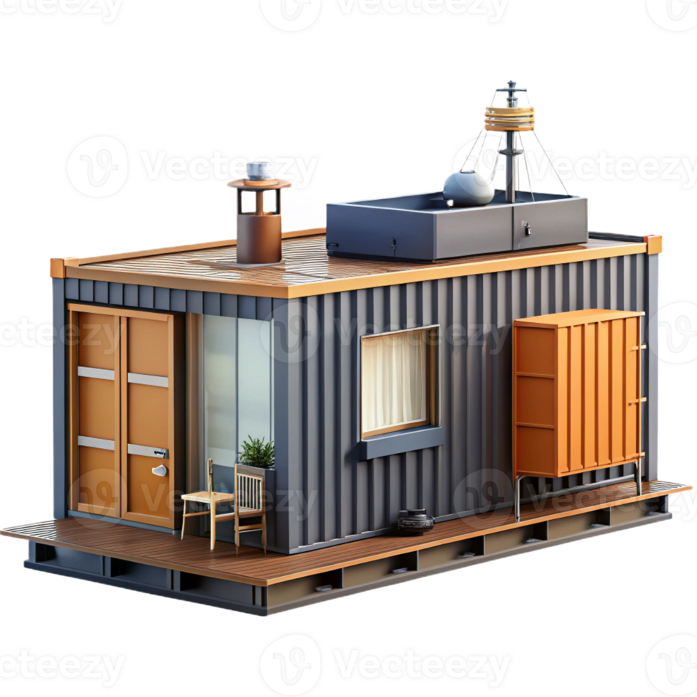 dramatic minimalist Shipping container home, industrial design, upcycled materials, urban setting, modern style authentic png