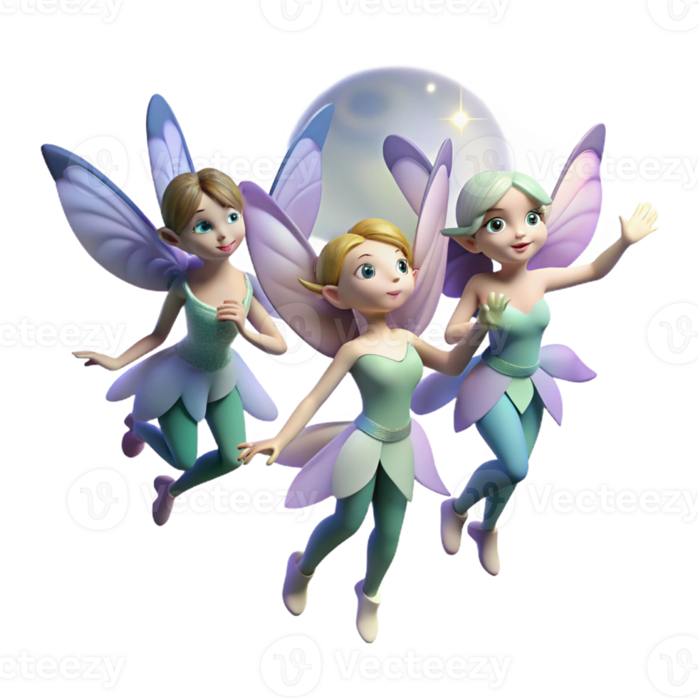 beautiful rustic A group of fairies flitting through a moonlit forest, their wings shimmering with magic, enchanting and whimsical style high quality png