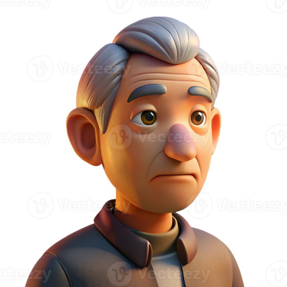 elegant traditional Portrait of an elderly man with a weathered face and a distant gaze, lit by warm, sunset light, in a contemplative style 4K png