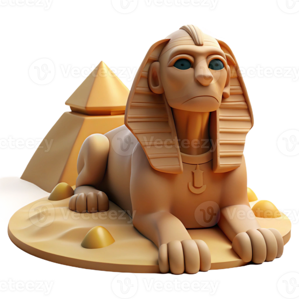 dramatic rustic An ancient sphinx, posing its riddle to a weary traveler in the desert. Harsh, midday lighting. Egyptian art style premium png