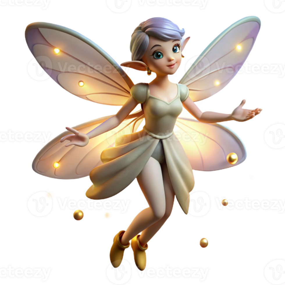 wonderful modern A whimsical fairy with delicate, translucent wings, fluttering among glowing fireflies. Enchanted, twilight lighting. Art Nouveau style 4K png