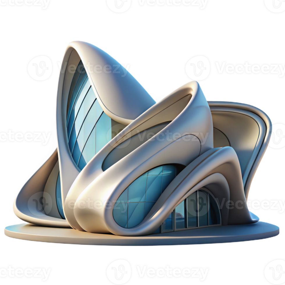 magnificent artistic Zaha Hadid inspired building, futuristic curves, fluid forms, dynamic lighting, parametric style premium png