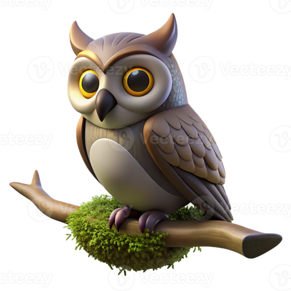extraordinary artistic A wise old owl perched on a moss-covered branch, its eyes gleaming in the moonlight, rendered in a dreamlike, ethereal style detailed png