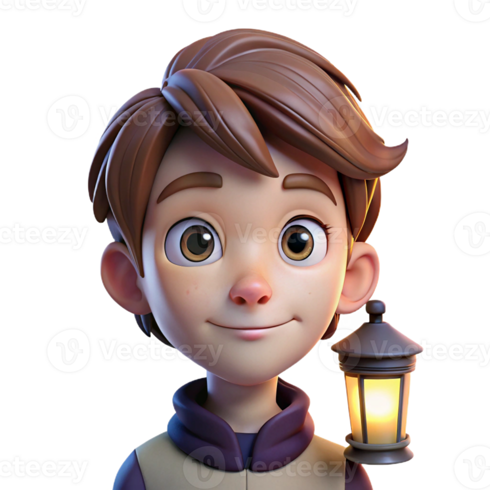 wonderful contemporary Portrait of a young boy with wide eyes and a curious expression, lit by the soft light of a lantern, in a fantasy art style exclusive png