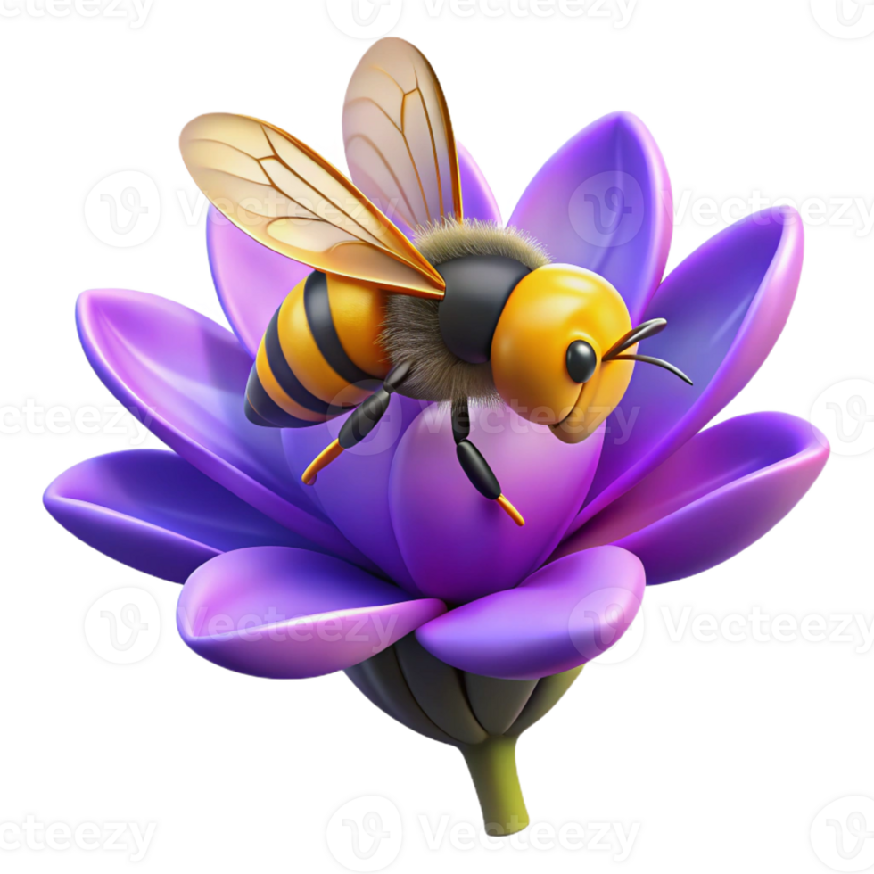 impressive abstract A close-up of a bee collecting pollen from a vibrant purple flower, macro photography, natural lighting professional png