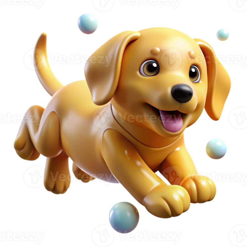 serene artistic A playful golden retriever puppy, tumbling in mid-air, surrounded by floating bubbles, rendered in a vibrant, cartoonish style with exaggerated features professional png