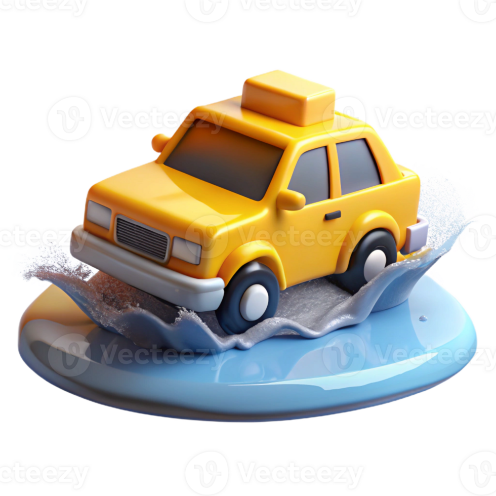 wonderful creative A taxi cab driving through a puddle, splashing water, urban action photography, dynamic lighting high resolution png