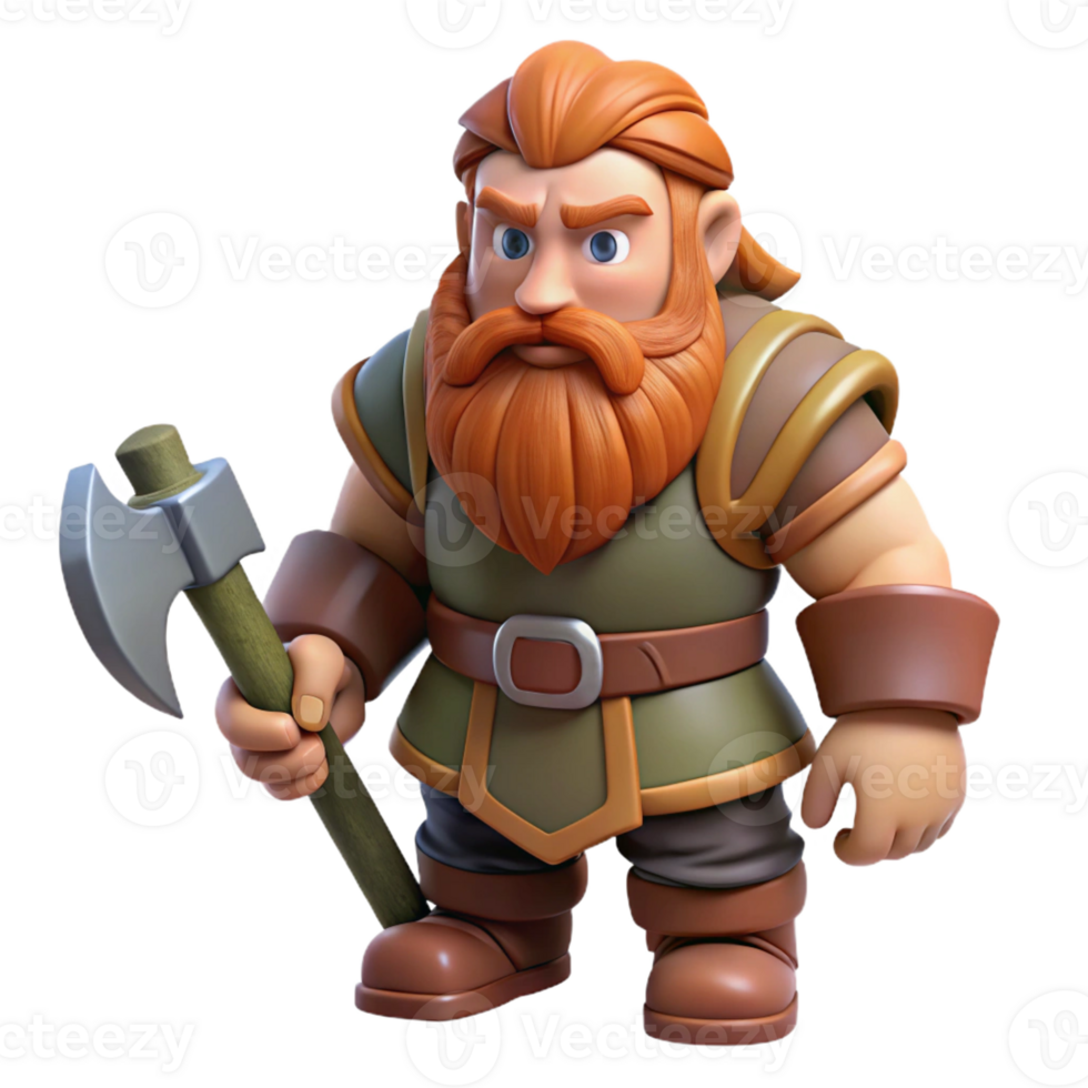 stunning artistic A stoic dwarf with a long beard and a sturdy axe, standing guard in a mountain pass. Bright, mountainous lighting. Realistic style original png