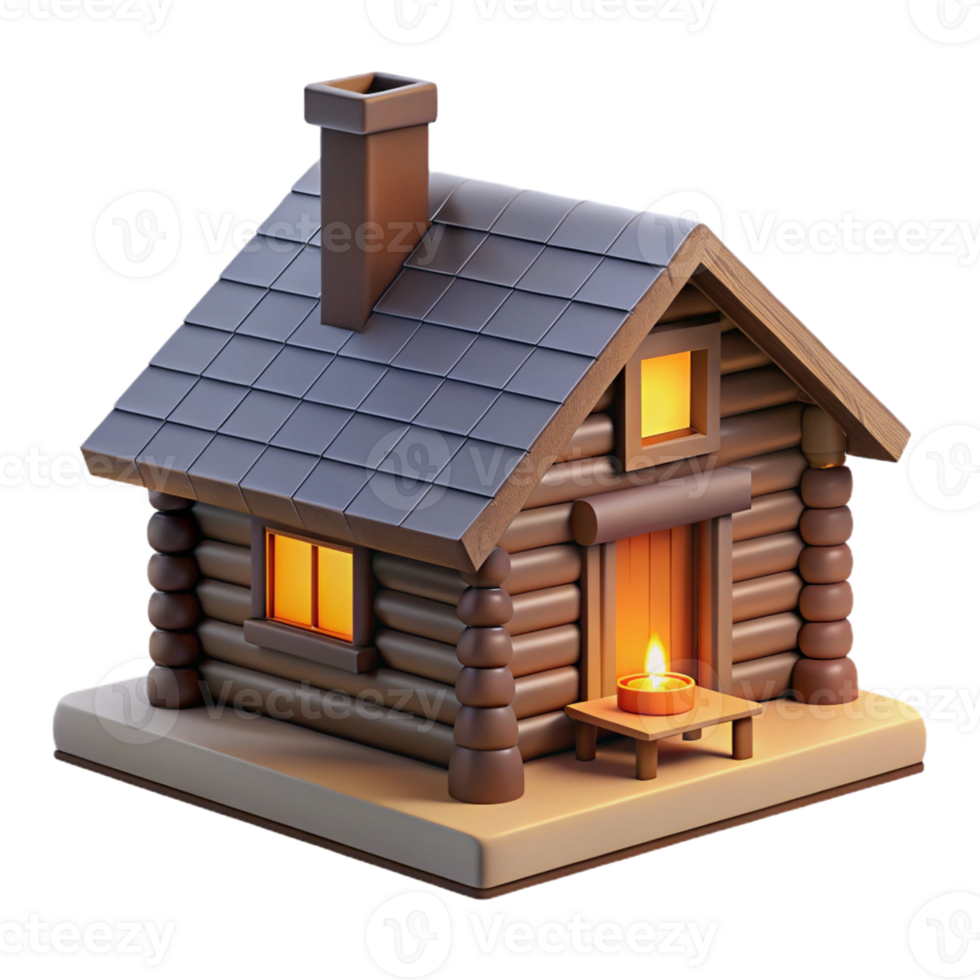 serene traditional Log cabin, rustic design, fireplace, forest setting, cozy style premium png