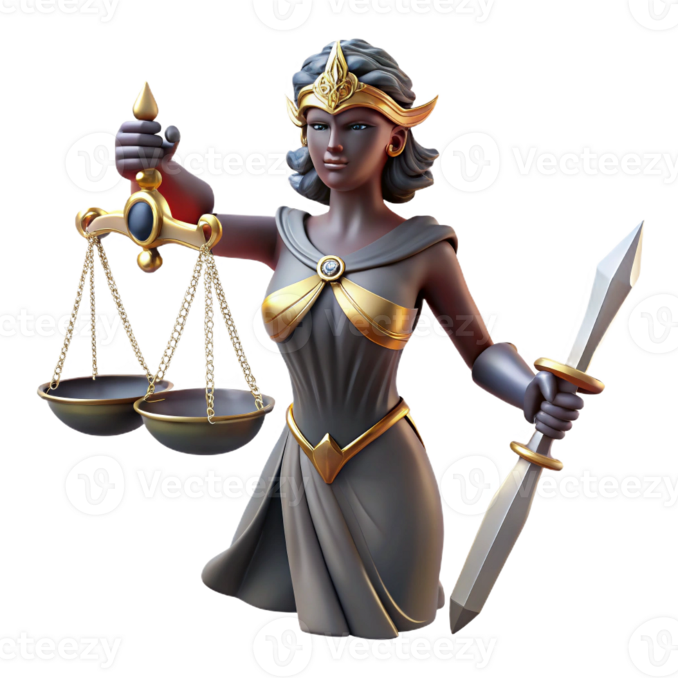 serene classic A vengeful Nemesis with a sword and scales, dispensing justice. Neoclassical style. Dramatic, contrasting lighting professional png