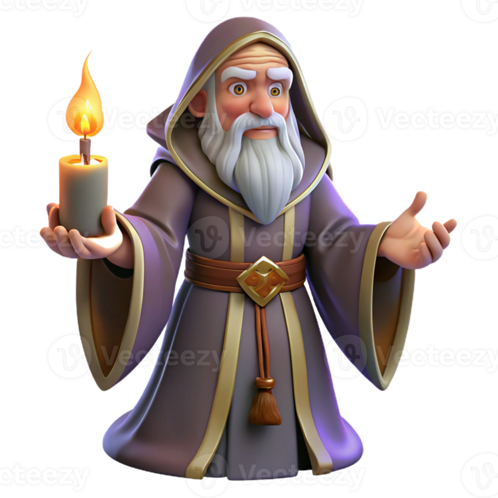 vibrant classic A wise old wizard with a long white beard and ornate robes, casting a spell with glowing runes, lit by flickering candlelight. Baroque painting style 4K png