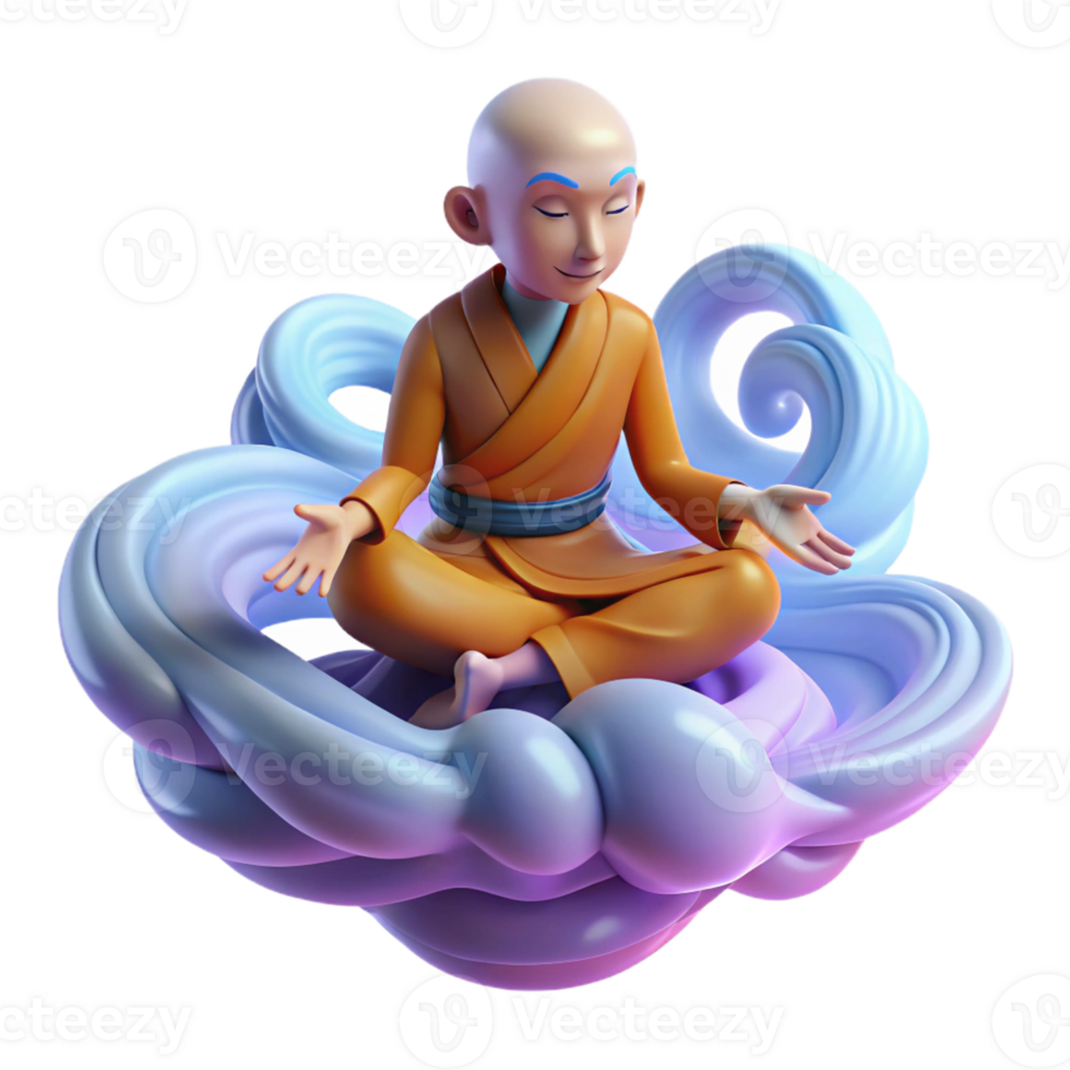 serene classic A serene, meditating monk levitating amidst a swirling nebula, bathed in soft, celestial light, in a realistic, spiritual art style premium png