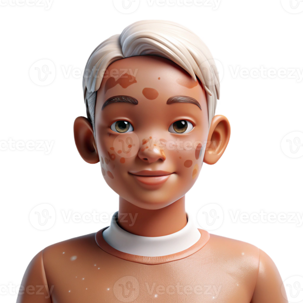 beautiful contemporary Portrait of a person with vitiligo, showcasing their unique skin patterns, lit by soft, diffused light, in a naturalistic, photographic style genuine png