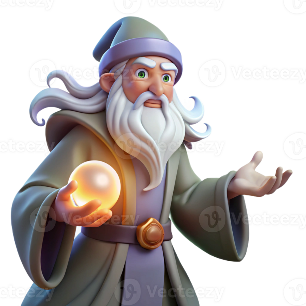 beautiful traditional A wise old wizard with a long white beard, holding a glowing orb, surrounded by swirling arcane energy. Greg Rutkowski style, warm lighting genuine png