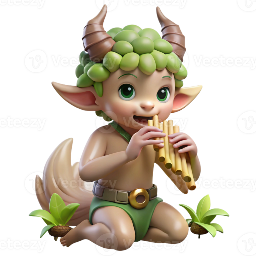 dramatic abstract A mischievous satyr playing a pan flute in a sun-drenched meadow, surrounded by playful nymphs, in a whimsical, storybook style original png