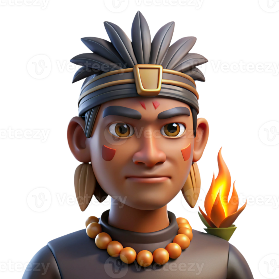 extraordinary traditional Portrait of a man with tribal markings and traditional headdress, lit by a bonfire, in an indigenous art style 4K png
