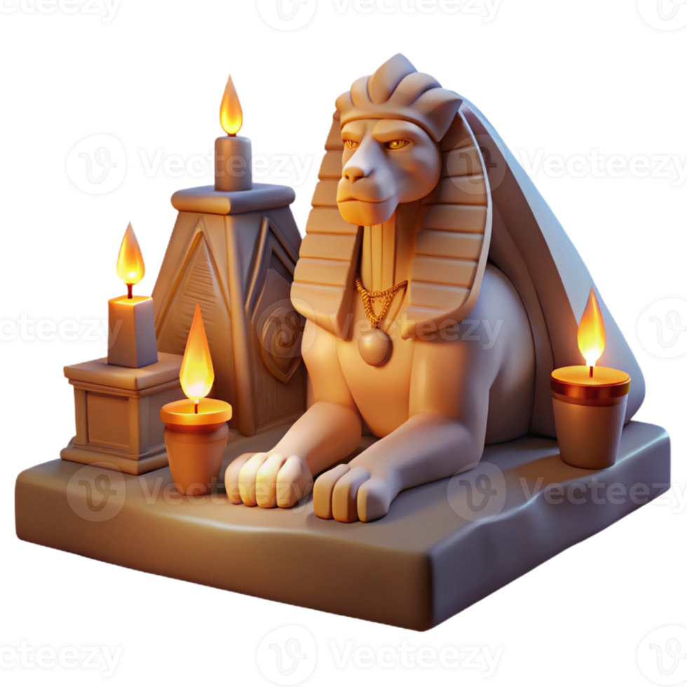 serene traditional A mysterious sphinx with the body of a lion and the head of a human, guarding a hidden tomb, illuminated by the dim light of torches. Egyptian style detailed png