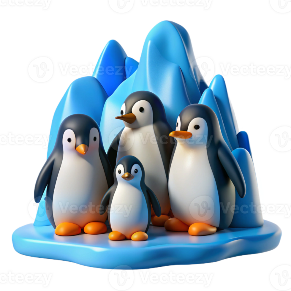 dramatic traditional A group of penguins huddled together on an icy landscape, cool, blue lighting, realistic and detailed style detailed png