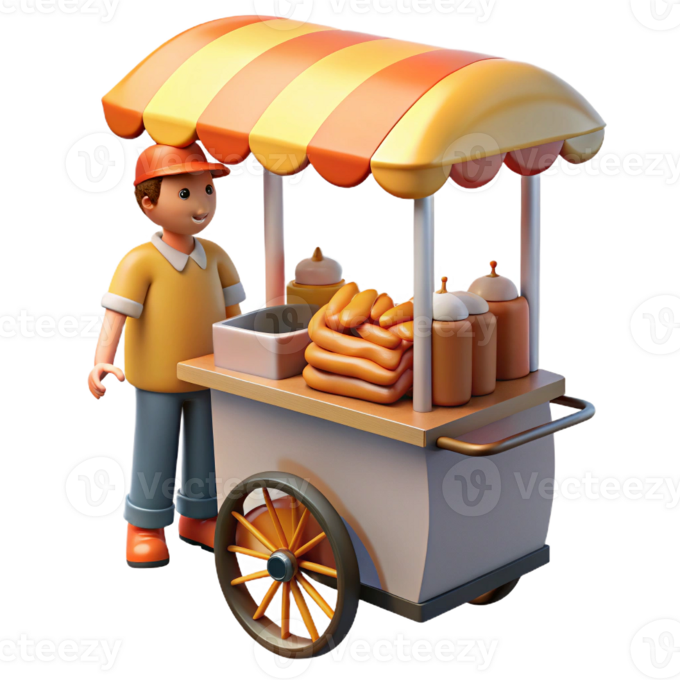 wonderful vintage A street vendor selling hot dogs from a cart, street food photography, warm, inviting lighting 4K png