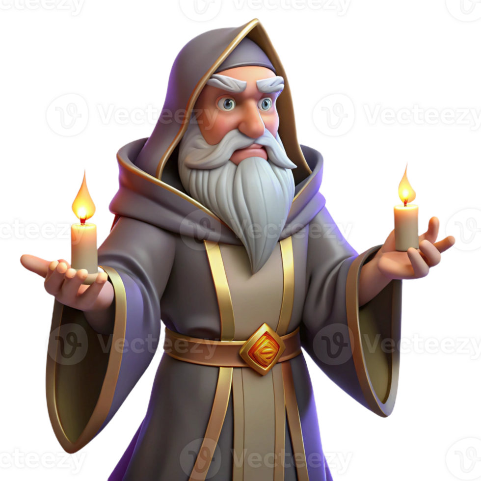 wonderful artistic A wise old wizard with a long white beard and ornate robes, casting a spell with glowing runes, lit by flickering candlelight. Baroque painting style detailed png