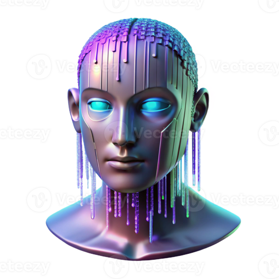 magnificent minimalist A holographic projection of a human face, fragmented and glitching, against a backdrop of binary code streaming down a dark screen. Cyberpunk style high resolution png