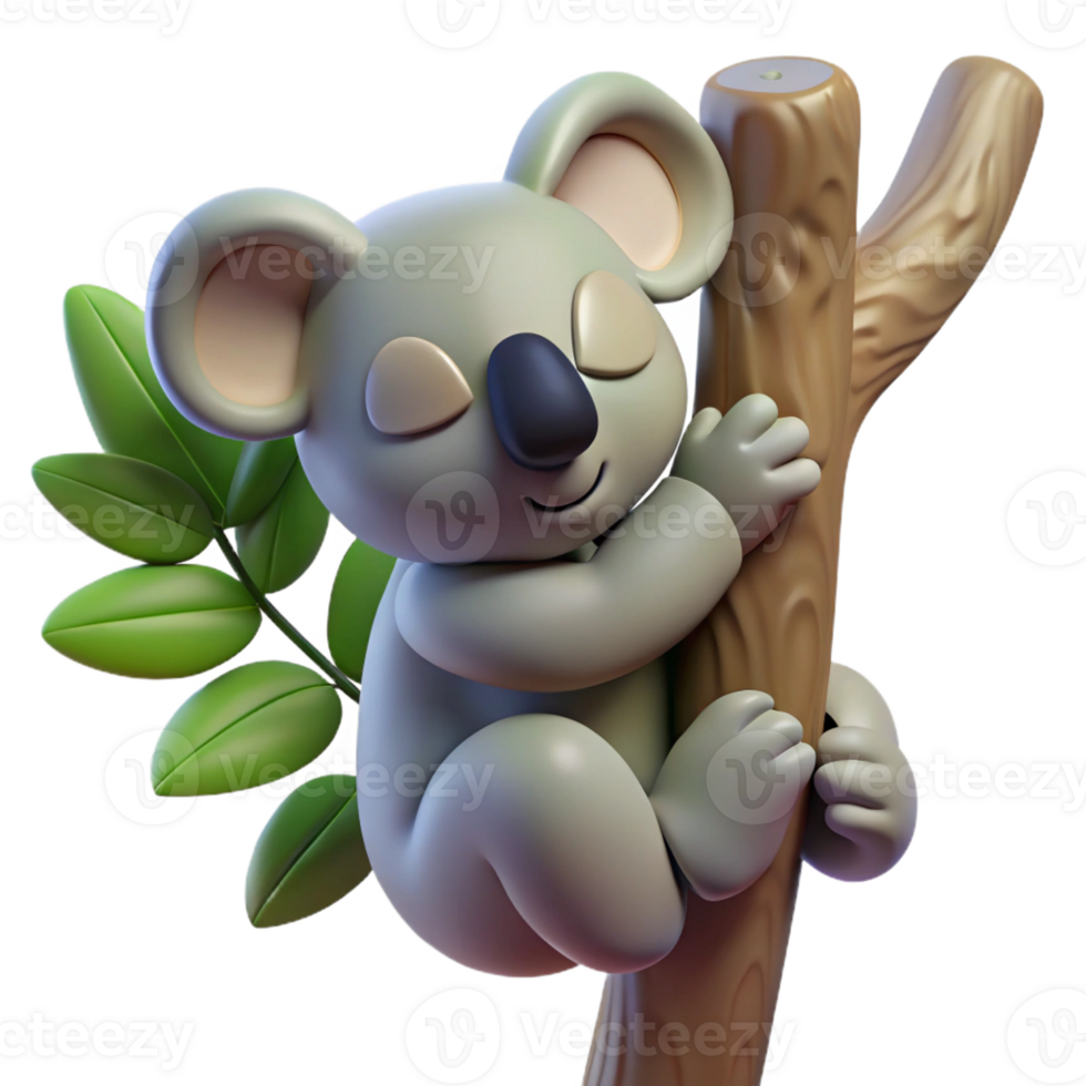 magnificent creative A sleepy koala clinging to a eucalyptus tree, soft, diffused lighting creating a peaceful atmosphere. Photorealistic style with soft focus detailed png
