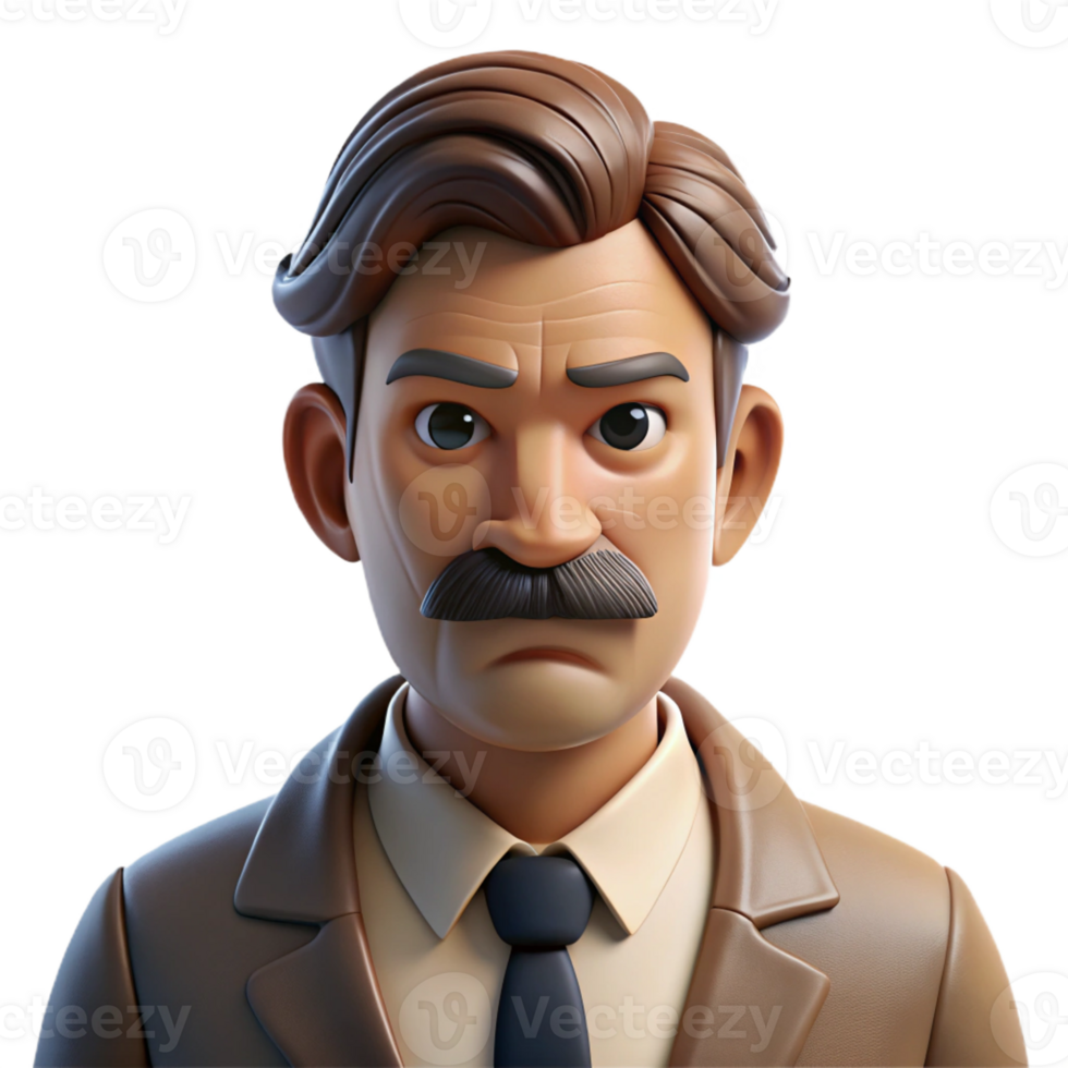 stunning traditional Portrait of a middle-aged man with a handlebar mustache and a stern expression, lit by a dramatic side light, in a vintage photographic style detailed png