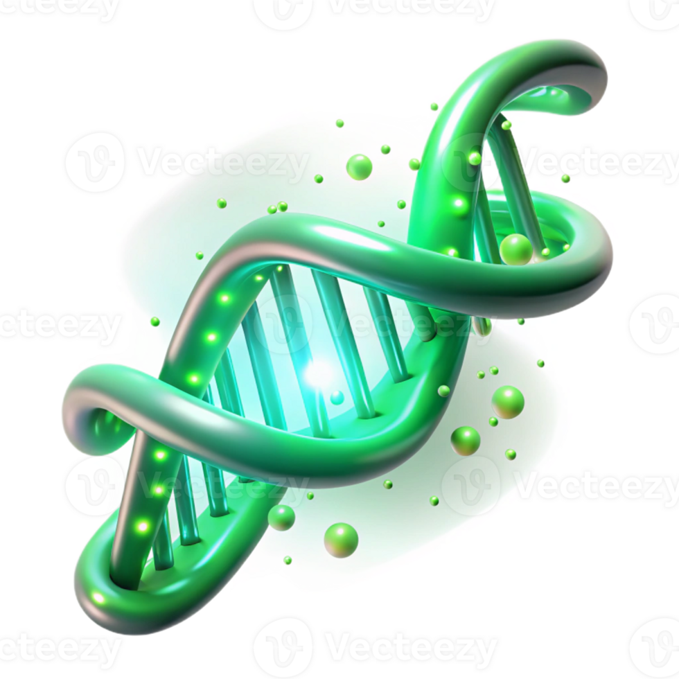 extraordinary creative A DNA double helix transforming into a binary code stream, glowing with an ethereal green light, abstract and stylized 4K png