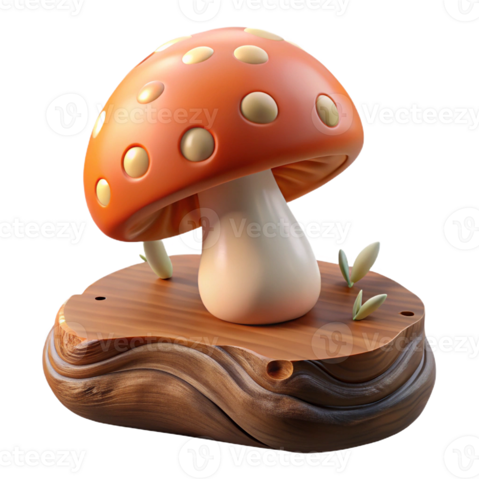serene minimalist A mushroom growing on a fallen log, intricate details, macro photography, soft lighting premium png