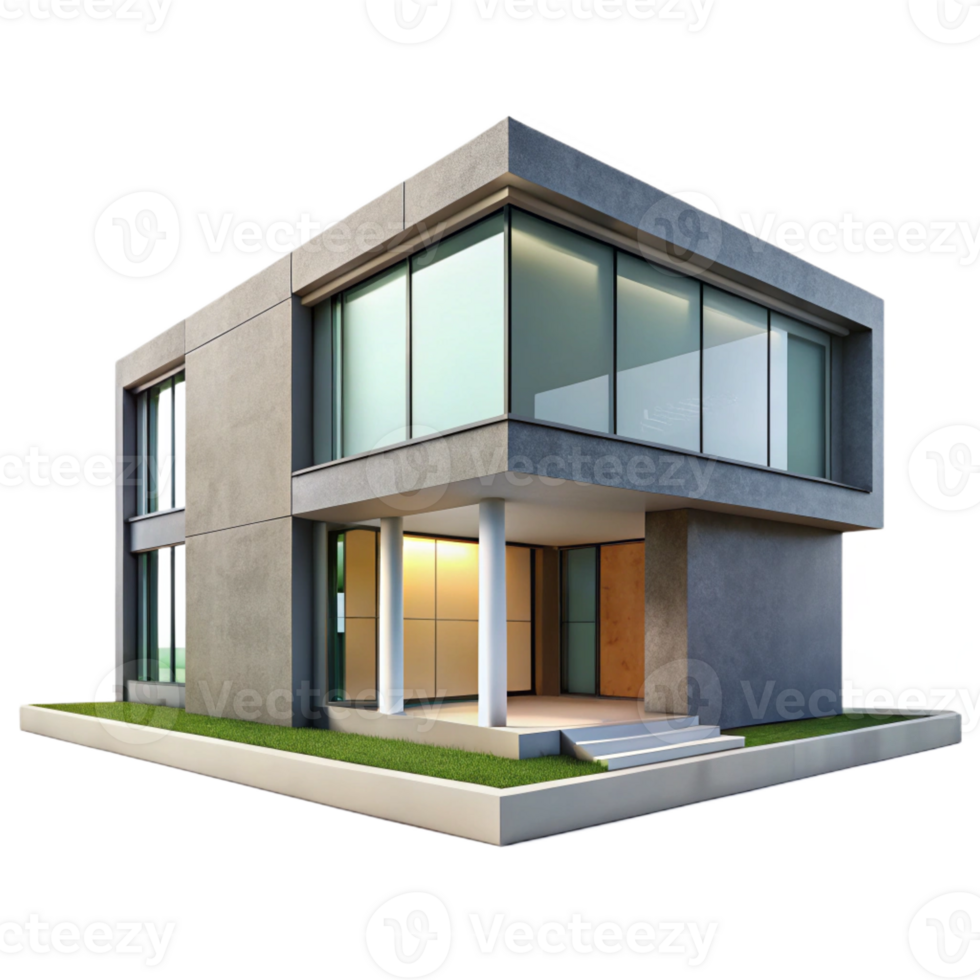 elegant vintage Modern minimalist house, concrete walls, floor-to-ceiling windows, desert landscape, sleek style genuine png