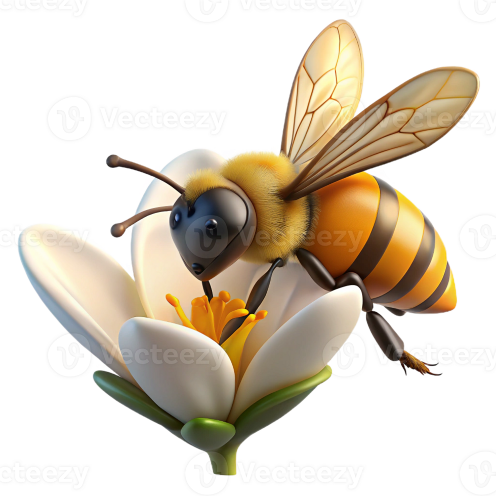 serene abstract A close-up of a bee collecting pollen from a flower, macro photography, natural lighting 4K png