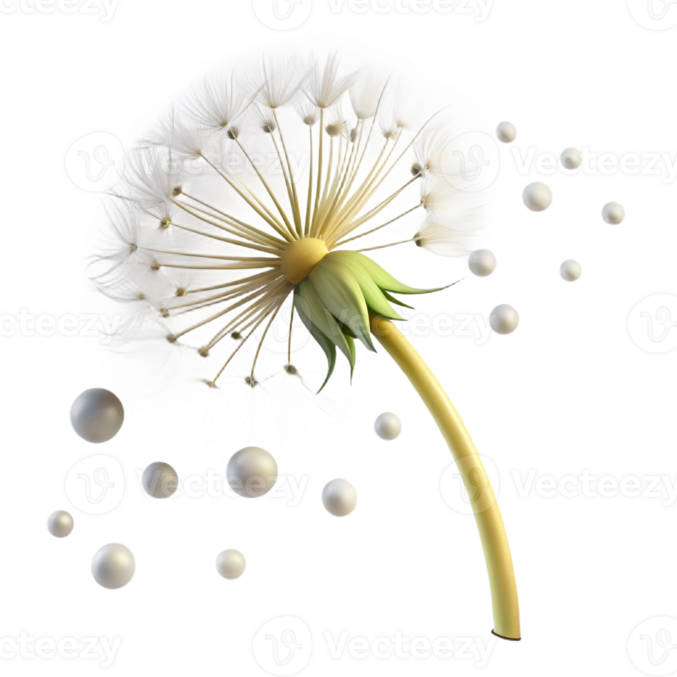 vibrant modern A single dandelion seedhead with seeds blowing in the wind, soft lighting, ethereal style 4K png