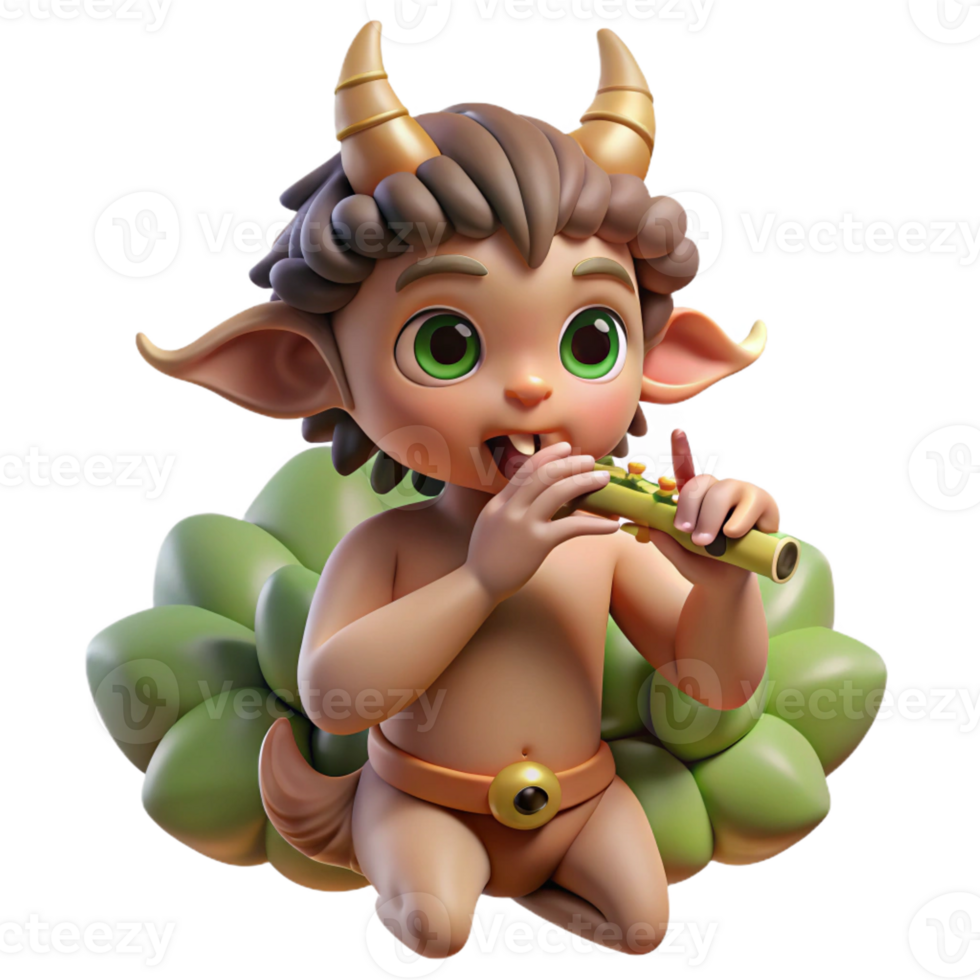 stunning contemporary A mischievous satyr playing a pan flute in a sun-drenched meadow, surrounded by playful nymphs, in a whimsical, storybook style original png
