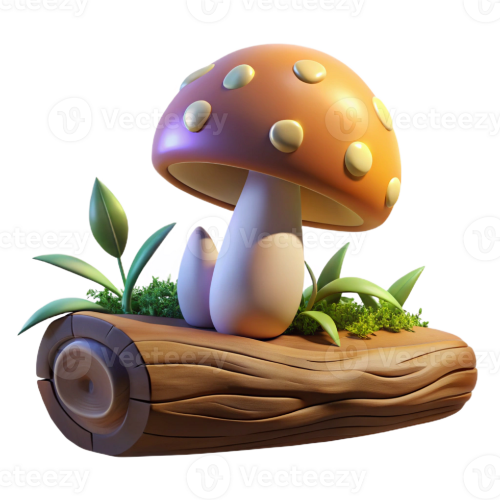 elegant rustic A mushroom growing on a fallen log, damp forest lighting, whimsical style high resolution png