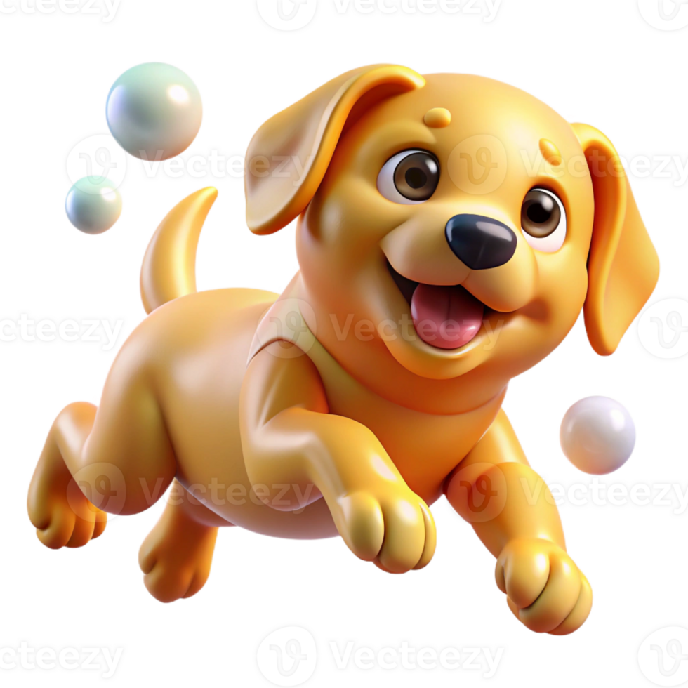 dramatic rustic A playful golden retriever puppy, tumbling in mid-air, surrounded by floating bubbles, rendered in a vibrant, cartoonish style with exaggerated features genuine png