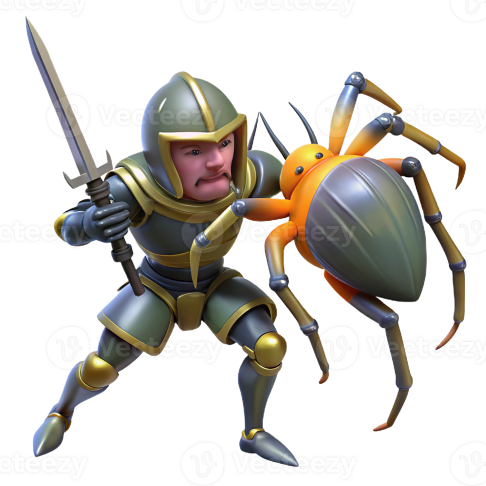 impressive classic A brave knight in shining armor, battling a monstrous spider. Dramatic, contrasting lighting. Baroque style exclusive png