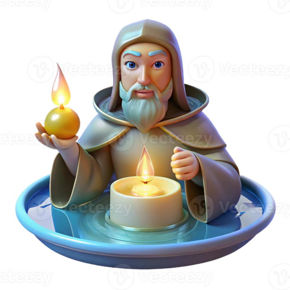 stunning traditional A wise oracle reading the future in a pool of shimmering water, illuminated by candlelight, in a mystical style high quality png