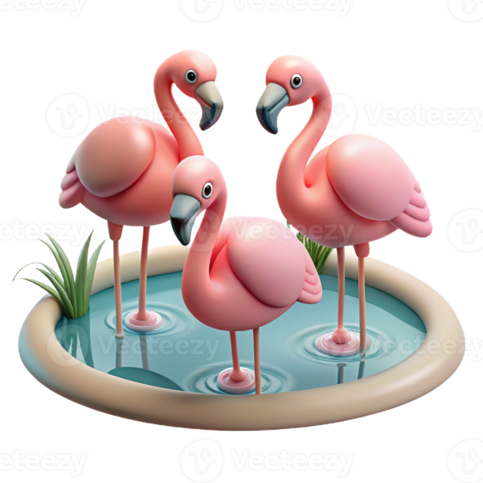 serene contemporary A group of flamingos wading in a shallow lake, pastel colors, serene lighting detailed png