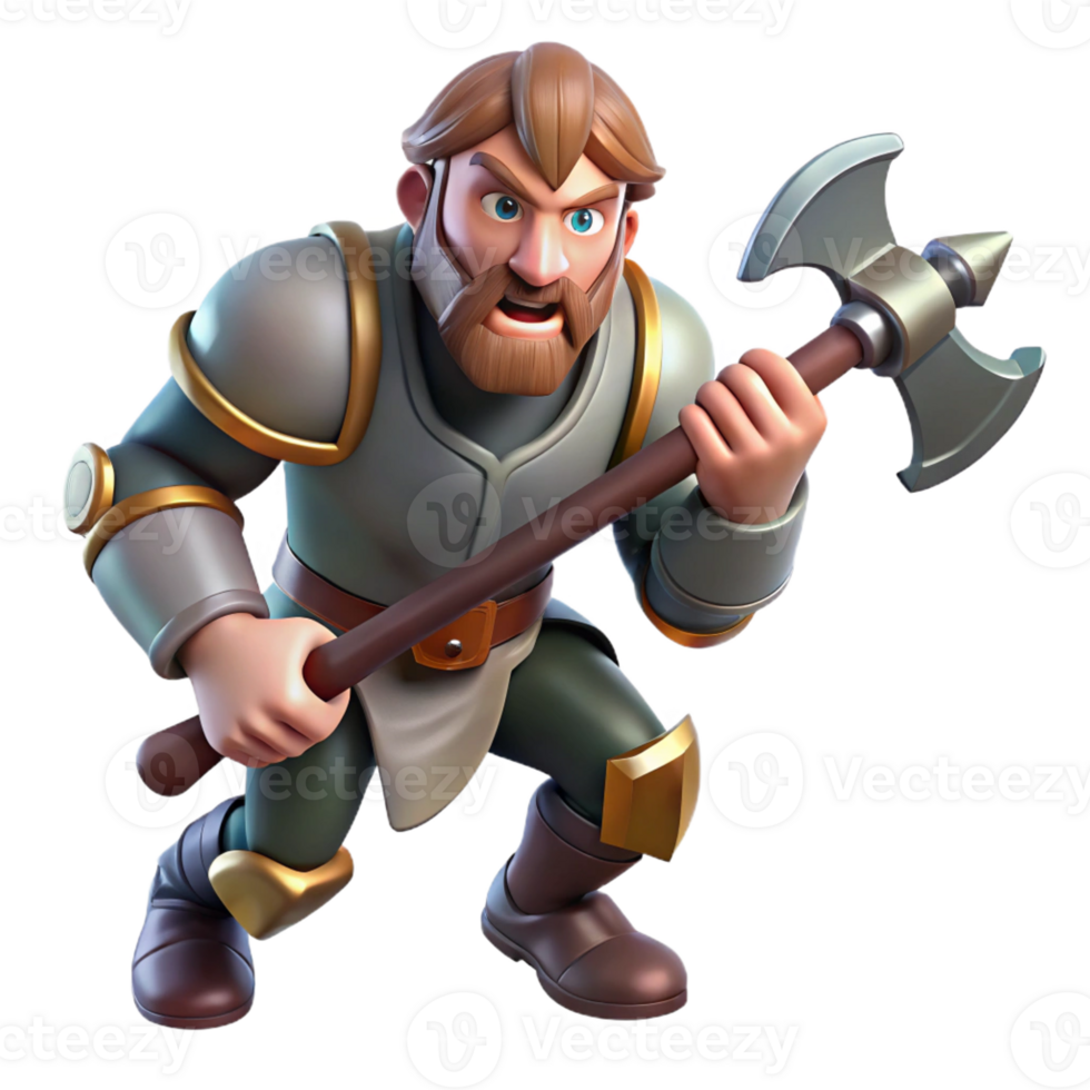 dramatic rustic A fierce medieval warrior wielding a battle-axe, dynamic pose, realistic detail, dramatic lighting original png