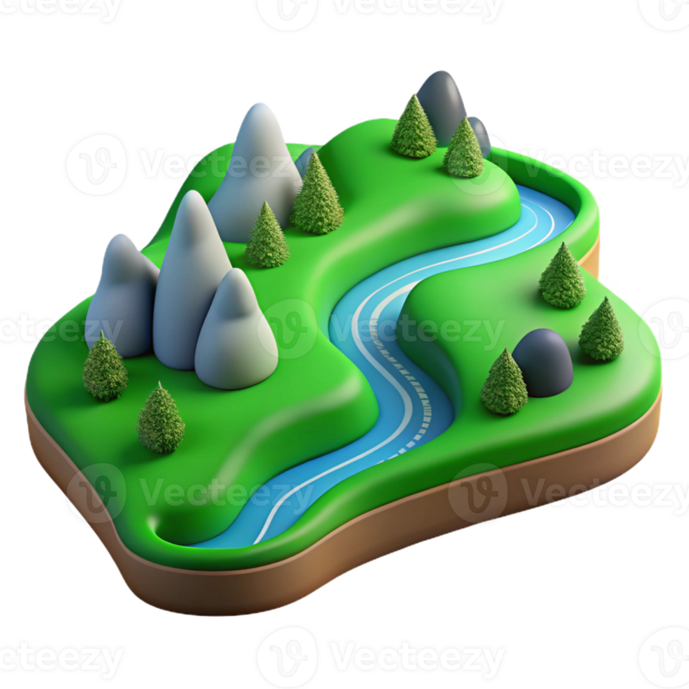 wonderful modern A winding river flowing through a green valley, aerial view, landscape photography style genuine png