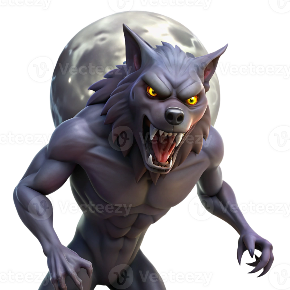 wonderful vintage A fierce werewolf with glowing eyes and sharp claws, howling at the full moon. Dark, dramatic lighting, horror fantasy style professional png