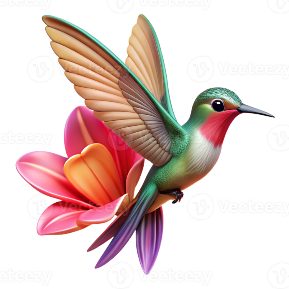 impressive vintage A tiny hummingbird hovering near a vibrant flower, wings blurred in motion, captured in macro photography style with shallow depth of field premium png
