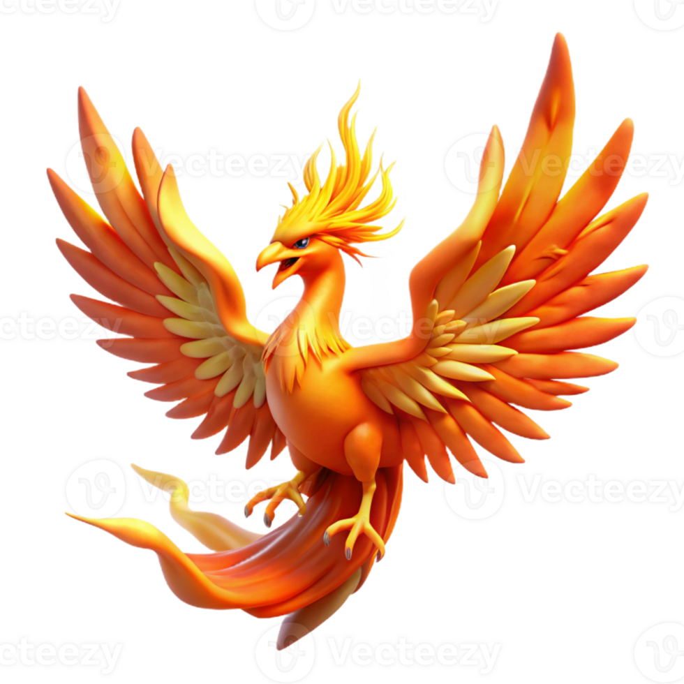 wonderful artistic A majestic phoenix with fiery feathers, rising from the ashes. Dramatic, incandescent lighting. Mythical style original png