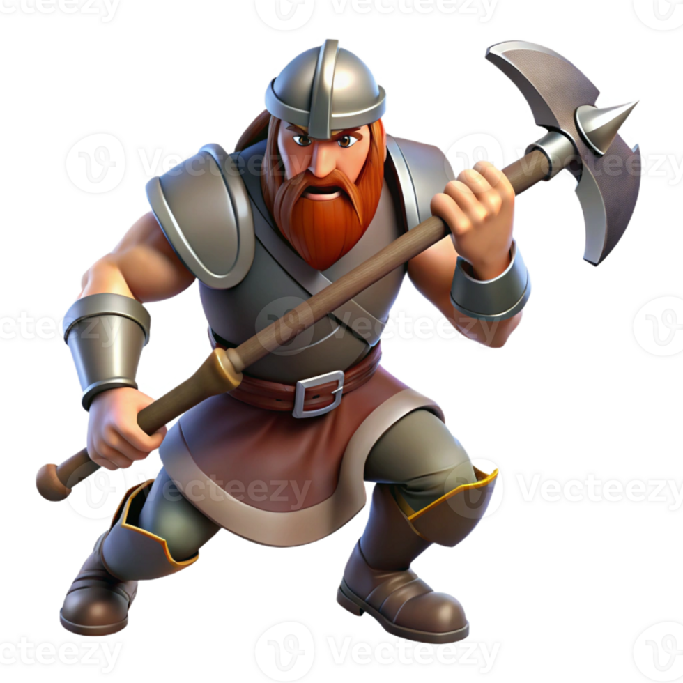 extraordinary modern A fierce medieval warrior wielding a battle-axe, dynamic pose, realistic detail, dramatic lighting premium png