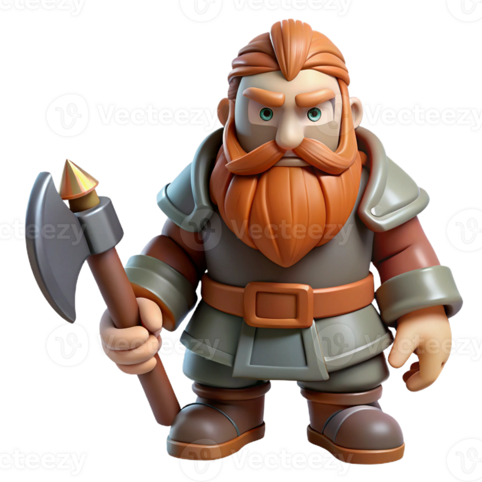 extraordinary abstract A stoic dwarf with a long beard and a sturdy axe, standing guard in a mountain pass. Bright, mountainous lighting. Realistic style professional png