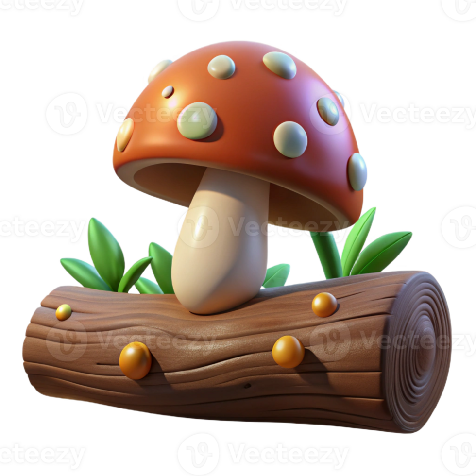 wonderful artistic A mushroom growing on a fallen log, damp forest lighting, whimsical style high resolution png
