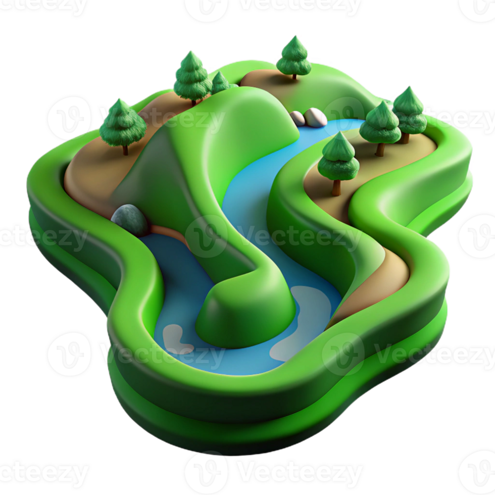 impressive classic A winding river flowing through a green valley, aerial view, landscape photography style high quality png